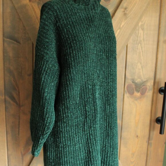 Vintage 1980s Sweater, Kenzo Paris Green Chenille Turtleneck Tunic - Picture 7 of 11